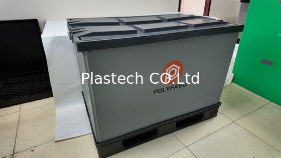 500 کیلوگرم جعبه های حمل و نقل جعبه بسته بندی 1200 * 800 * 900 میلی متر با پوشش کانتینر تاشو PolyBox